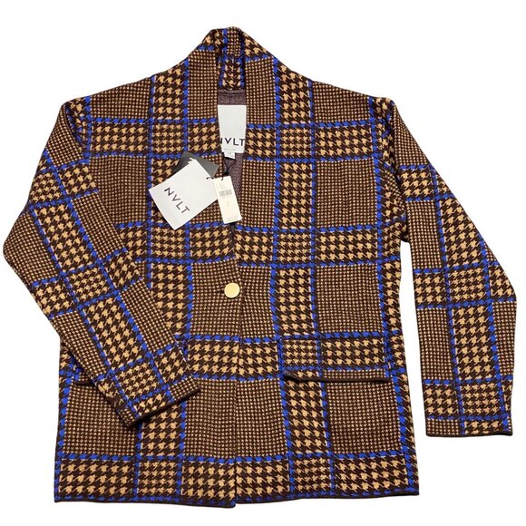 Anthropologie Jackets & Blazers - Womens Anthropologie NVLT Houndstooth Knit Relaxed Blazer Large Brown Blue